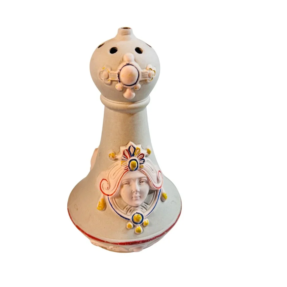 Antique Art Nouveau Ceramic Hat Pin holder Shaker Relief Hand Painted Grey 1911